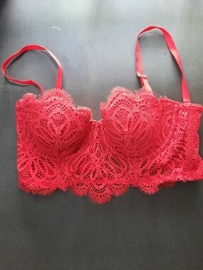 $NWT$💋❤️‍🔥Revvvv it Up!!  Ravishing Rebellious Red Lace Longline DEMI Bra